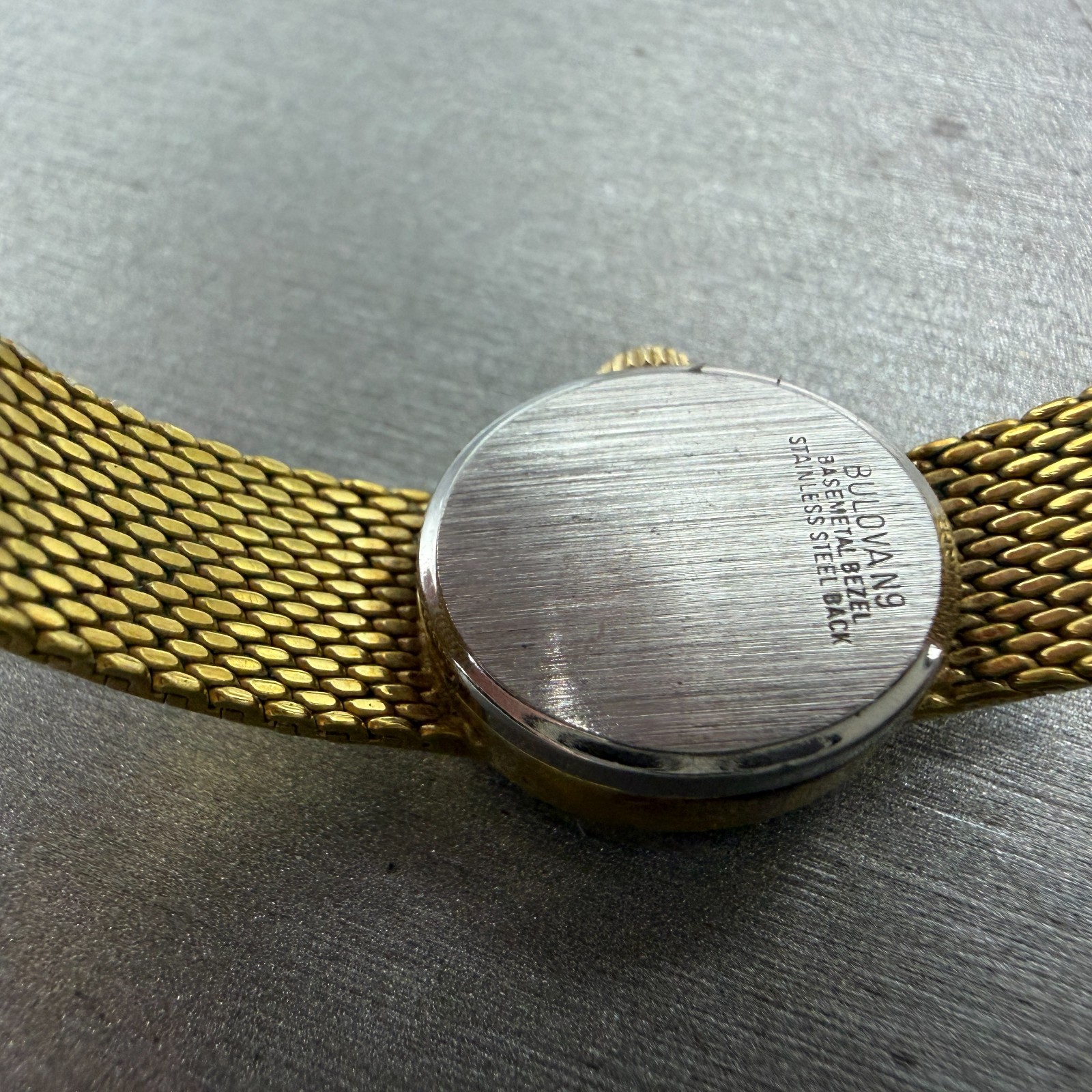 Bulova Watch Women 16mm Gold Dial Gold Tone Oval Mesh band Manual Wind Runs VTG
