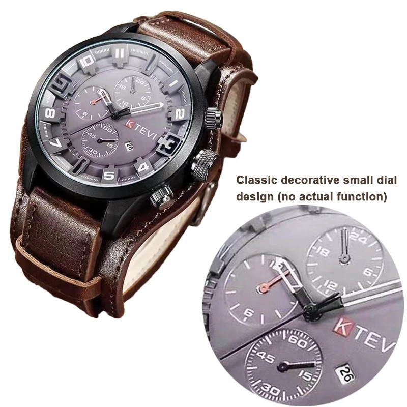 Men’s Watch PU Leather Strap Date Military Style Wristwatch