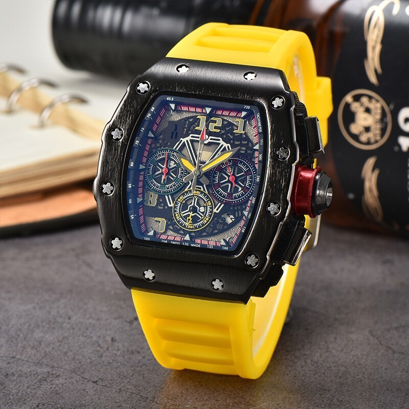 Richard Technolo Quartz Men’s Barrel-Shaped Fashion Hollow Calendar Watch