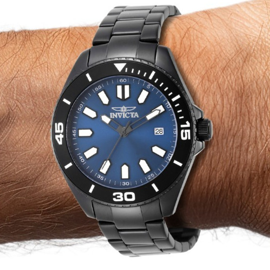 Invicta 46320 Pro Diver Men’s 43mm Blue Sunray Date Dial Black Stainless Watch
