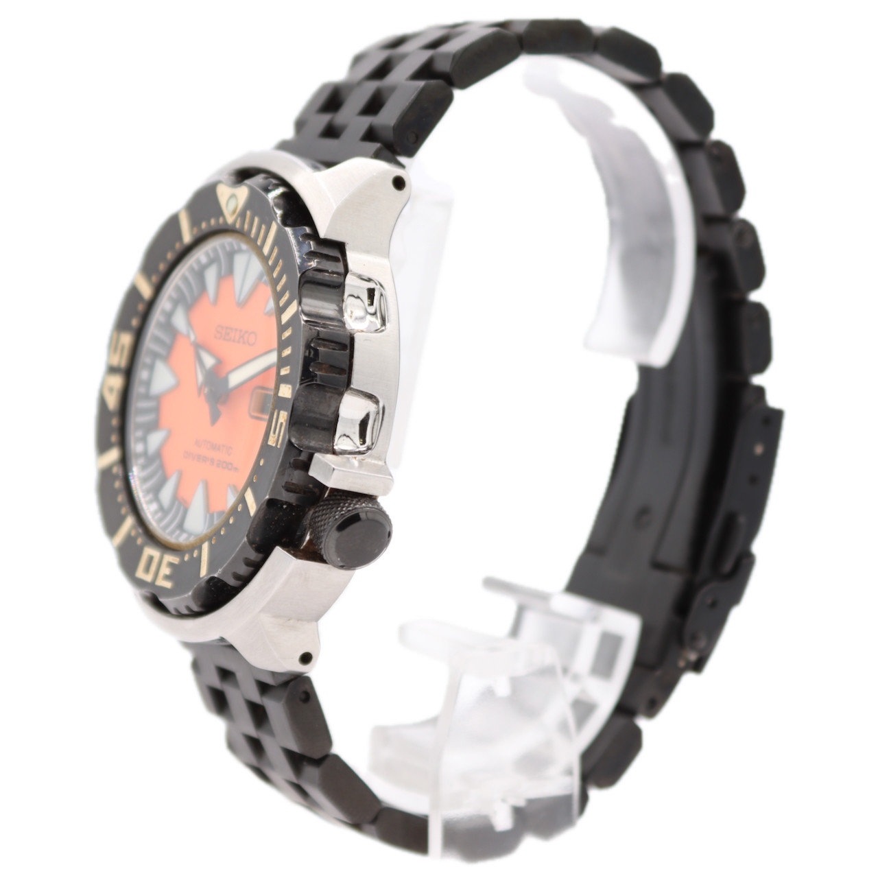 42.5mm Seiko Orange-Black Monster 2nd Gen SRP315 Mens Automatic Wristwatch Steel