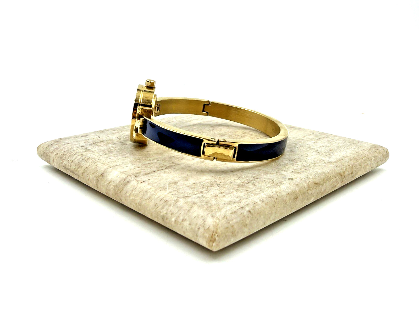 Womens Tory Burch Kira TBW1400 Navy Blue Gold Tone Stainless Steel Bangle Watch