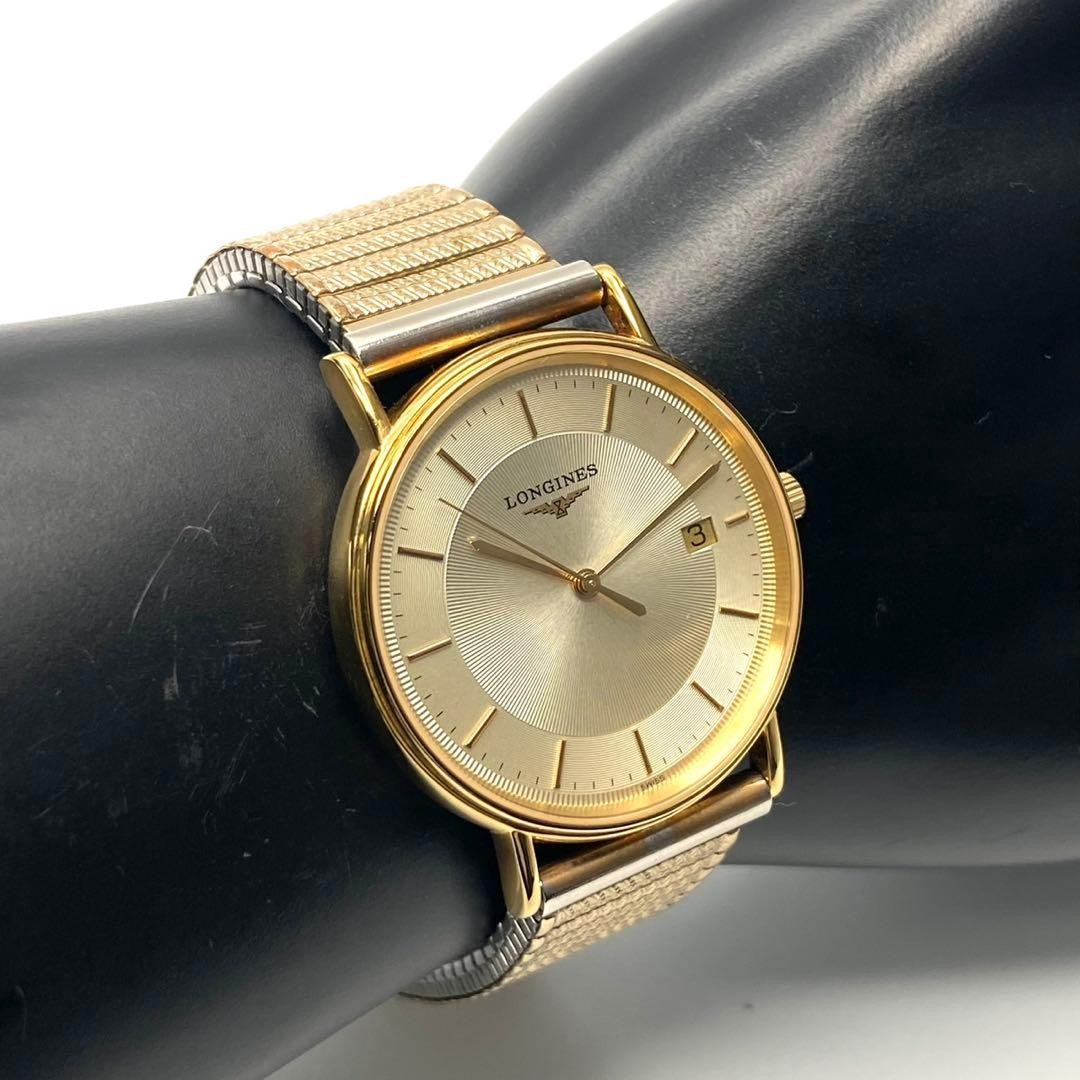LONGINES L4.720.2 Quartz Date Watch Gold Dial Gold Round Face Stainless Steel