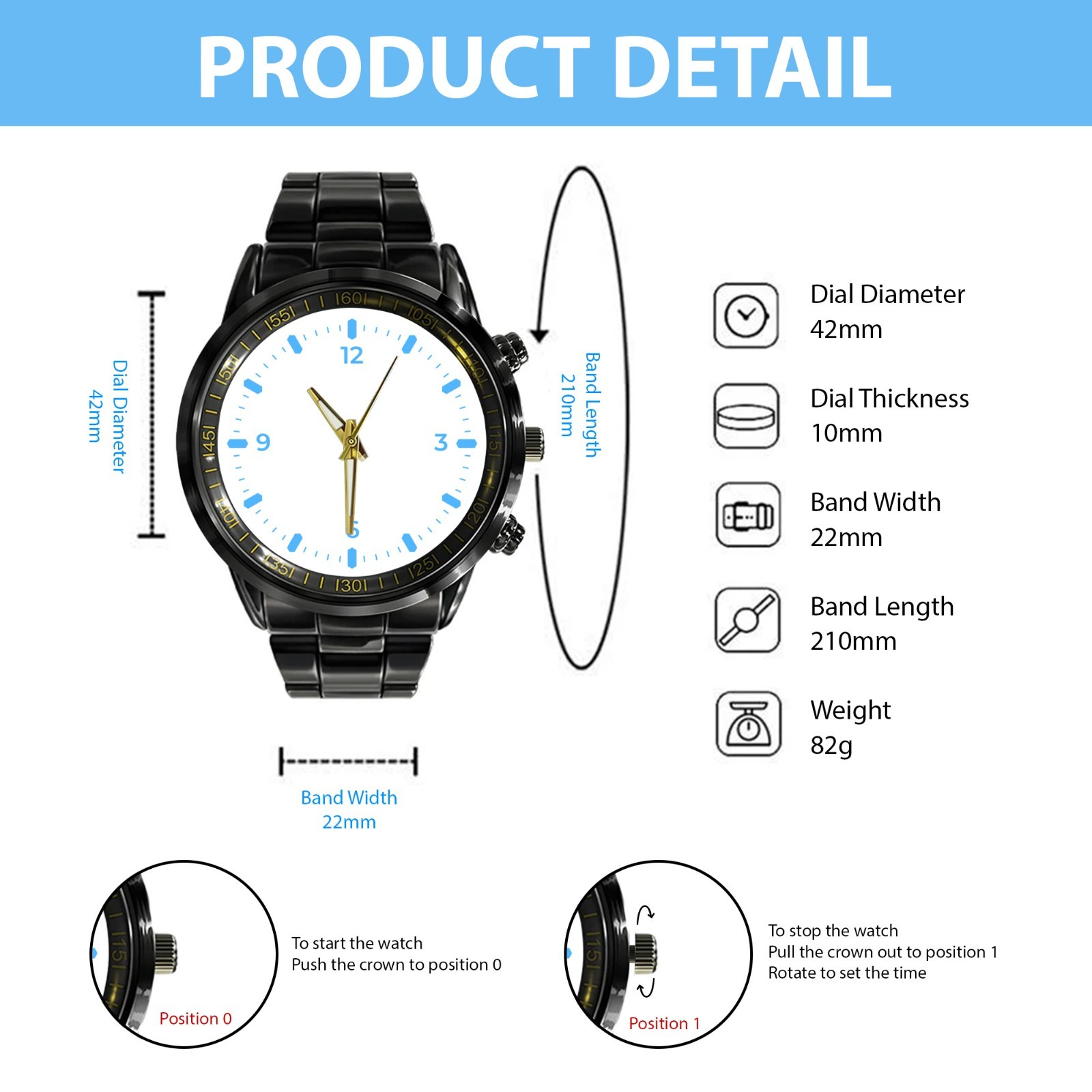Personalized Proud American Patriotic USA Men Black Stainless Steel Watch Gift