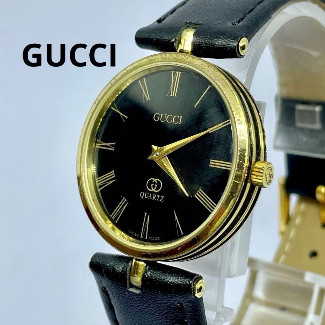 38 GUCCI Sherry Line Watch, Working, Black Dial, Gold