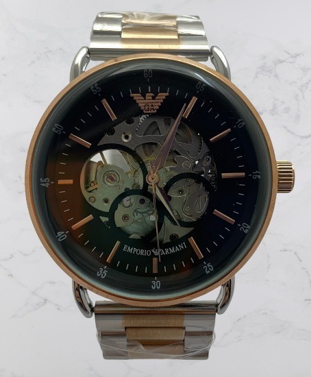 Refurbished Luxury Skeleton Emporio Armani Black Dial Automatic Men’s Wristwatch