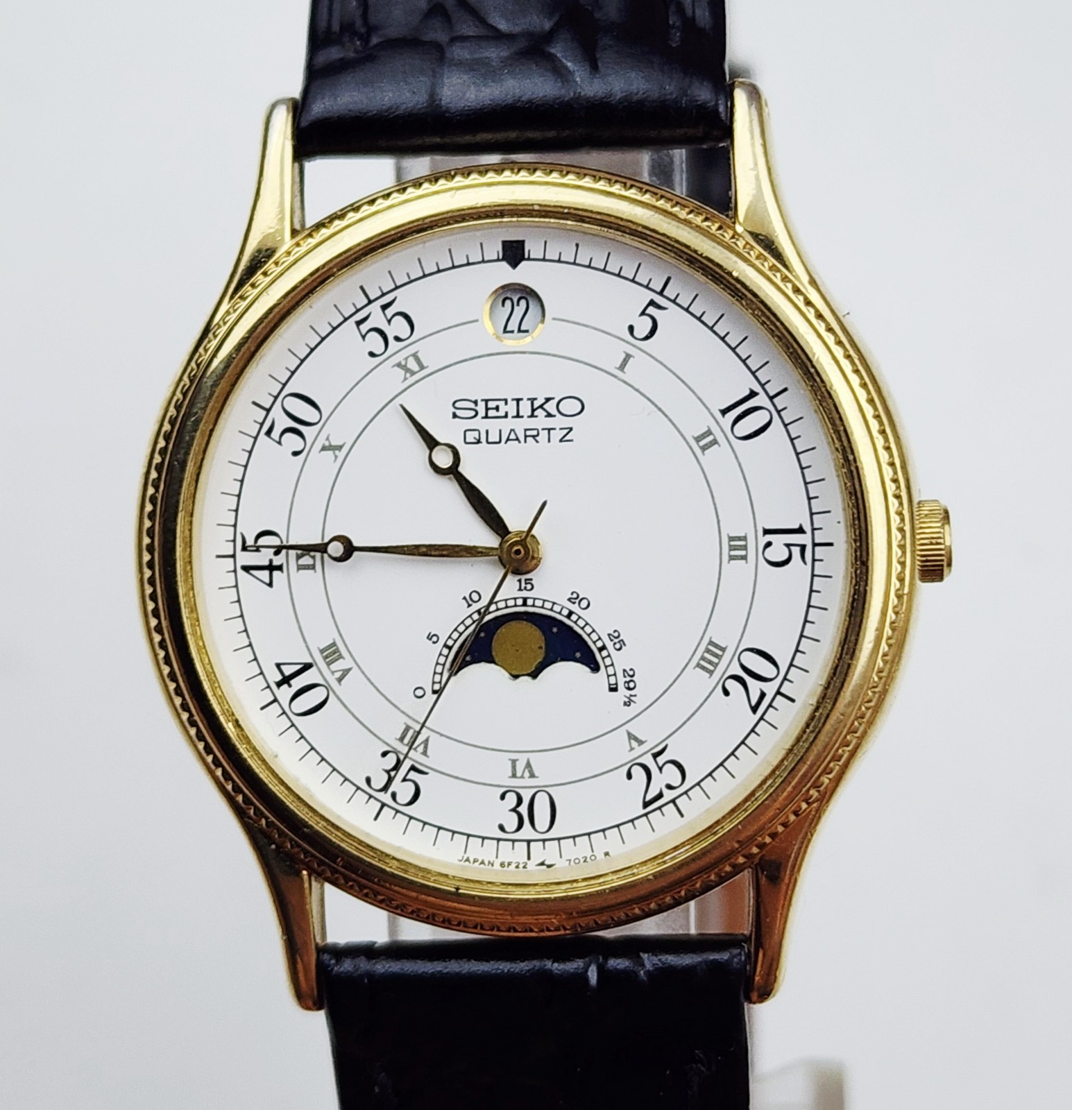 Men’s JAPAN Vintage 1988 MOONPHASE Watch SEIKO 6F22-7010