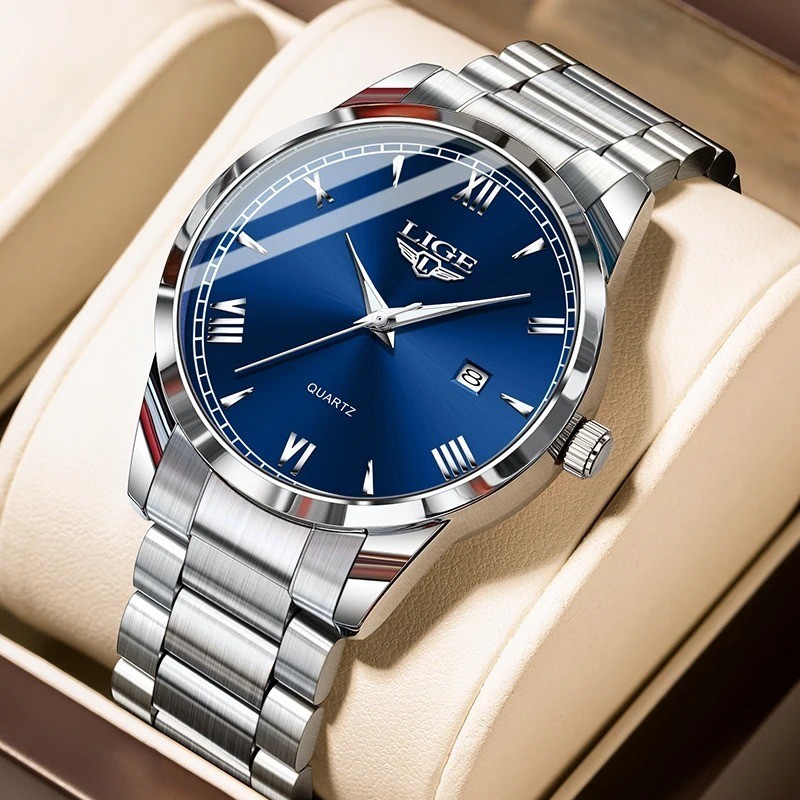 LIGE Original Fashion Watch For Men Stainless Steel Date Quartz Men Watch Waterp