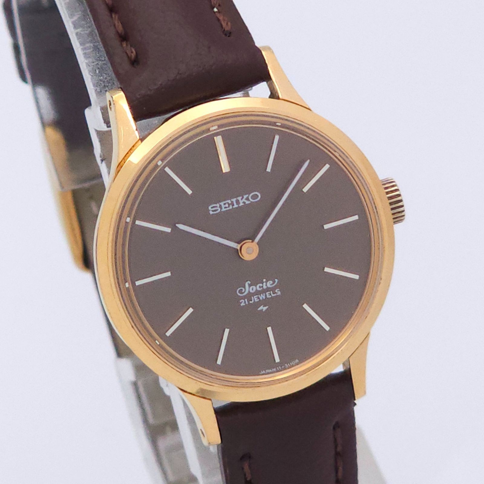 Good Condition SEIKO Soci 11 0870 Hand Wound Working Brown