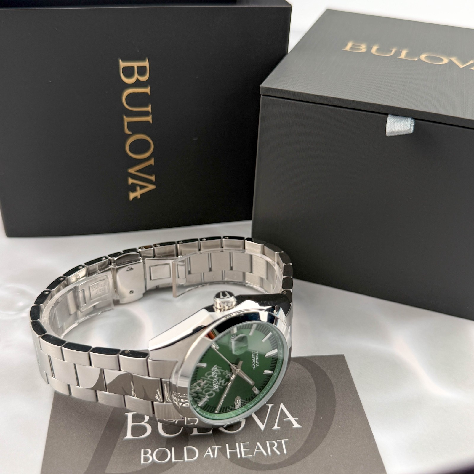 Bulova Men’s Surveyor 96B429 Automatic Green Dial Stainless Steel Watch 39mm