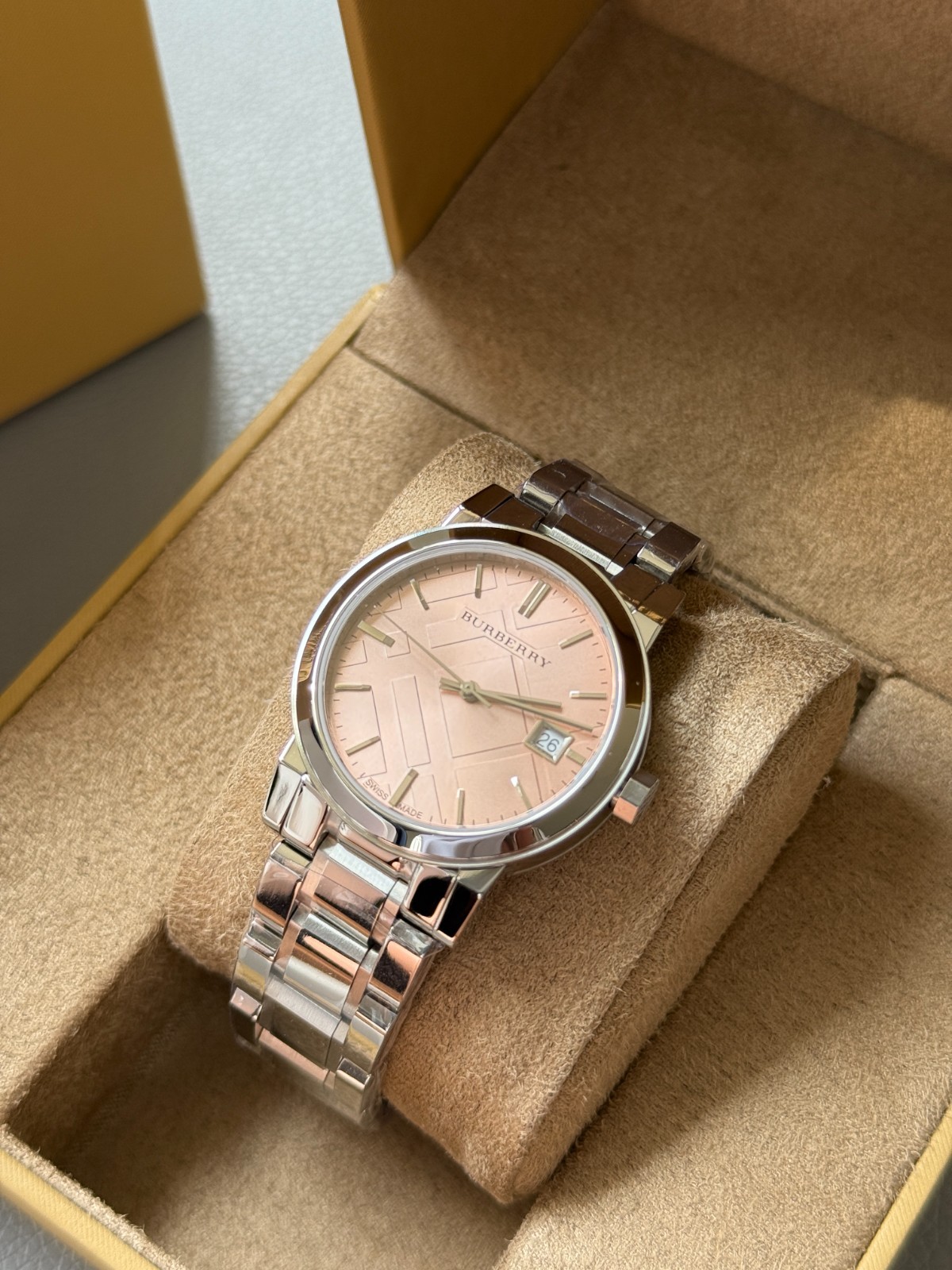 BURBERRY THE CITY BU9124 Stainless Steel Ladies Pink Dial 34mm Watch