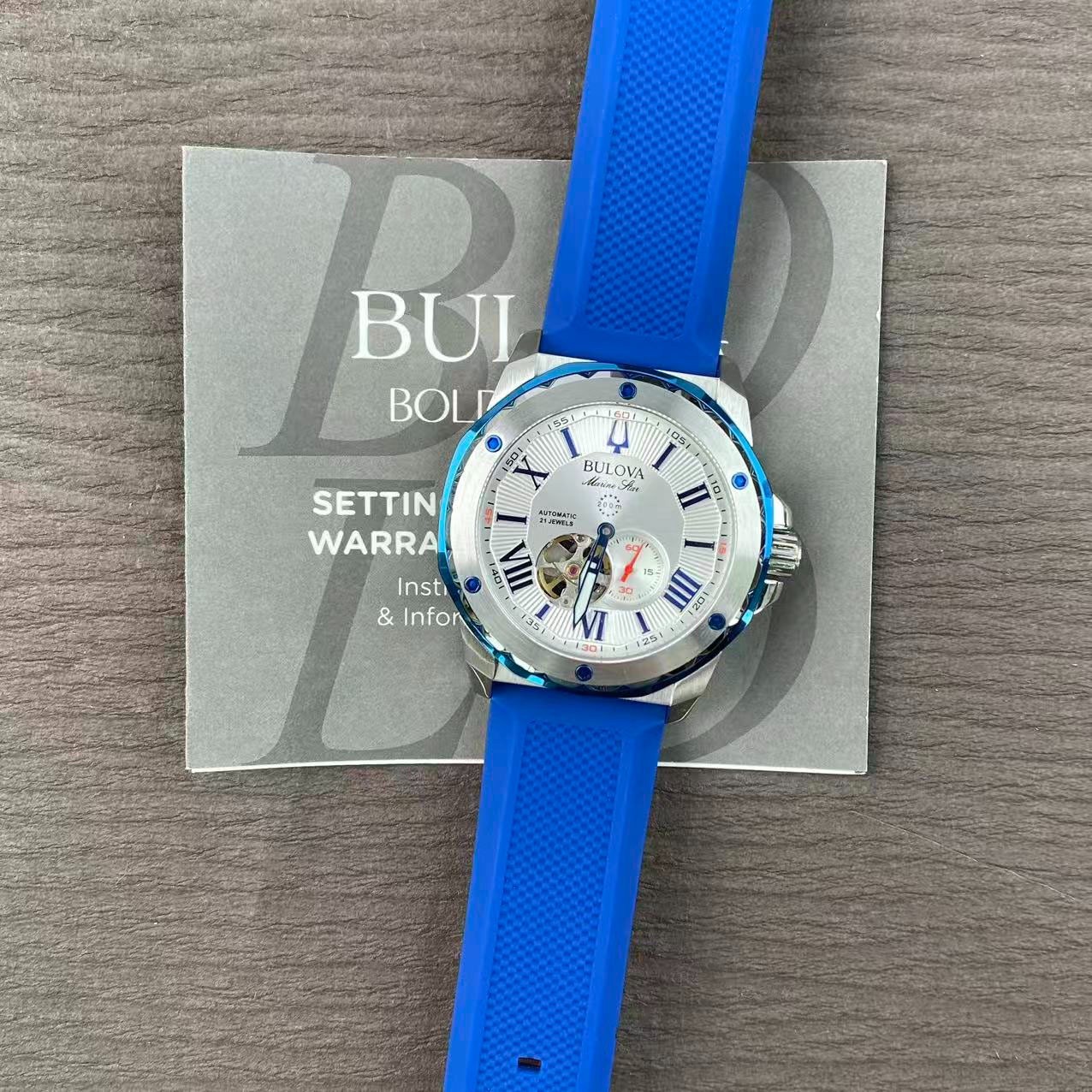 Bulova Marine Star 98A225 Men’s Automatic Watch Blue Rubber Strap New With Box