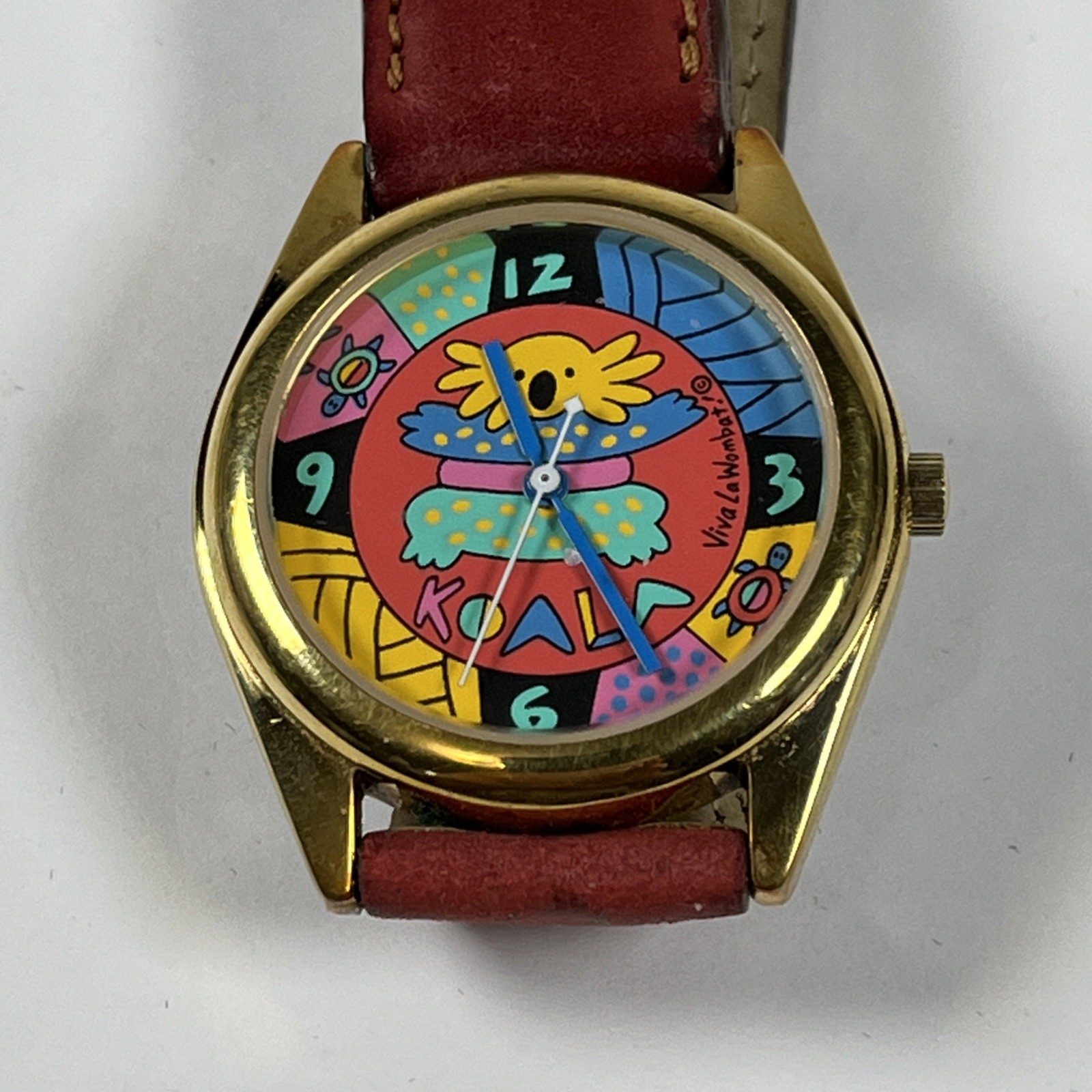 Vintage 1993 Viva La Wombat Australia Watch Koala Dial Leather Band Working