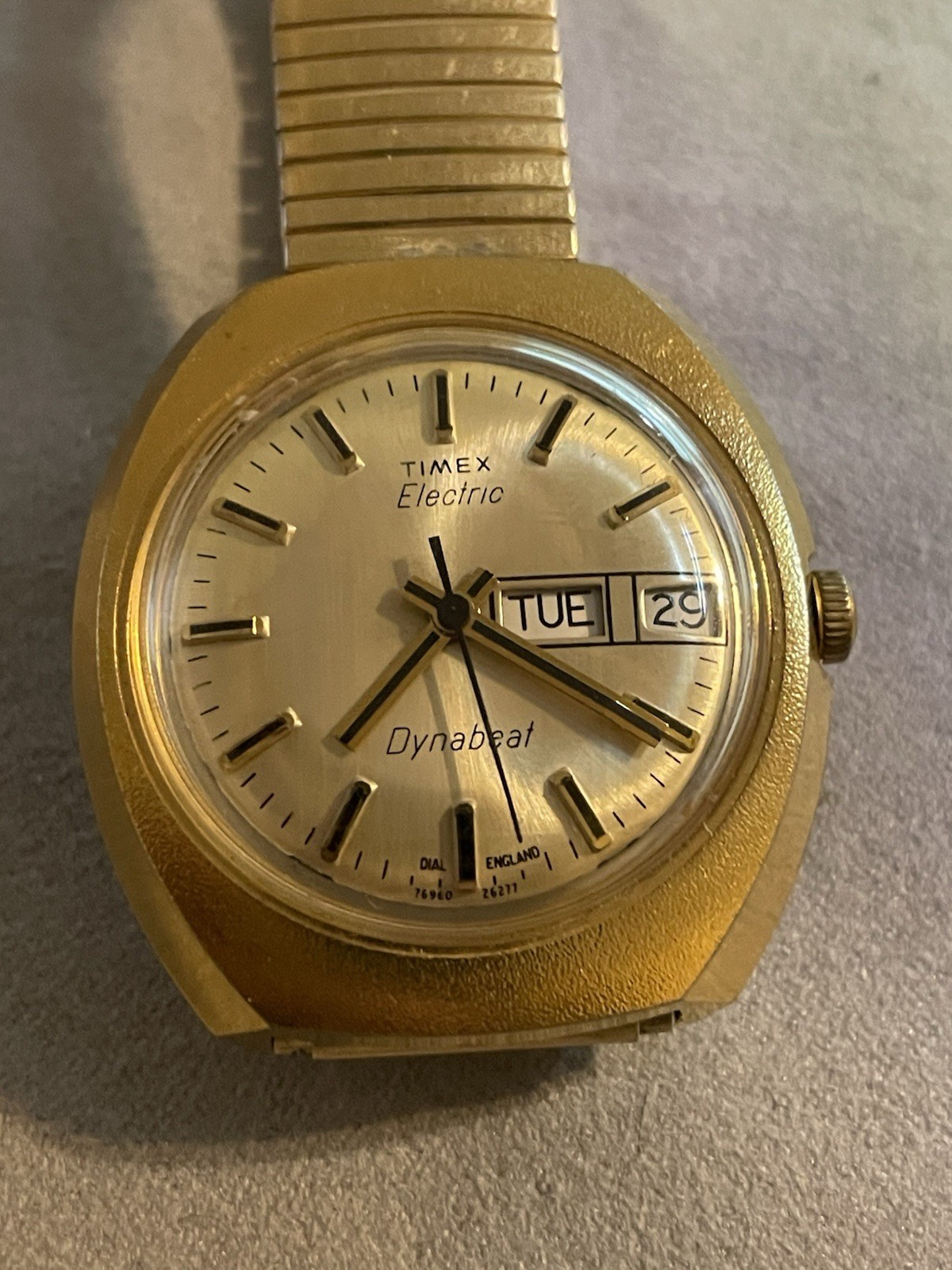 Vtg. Timex Electric Dynabeat, Dial England 76960-26277 Not Working Gold Plated