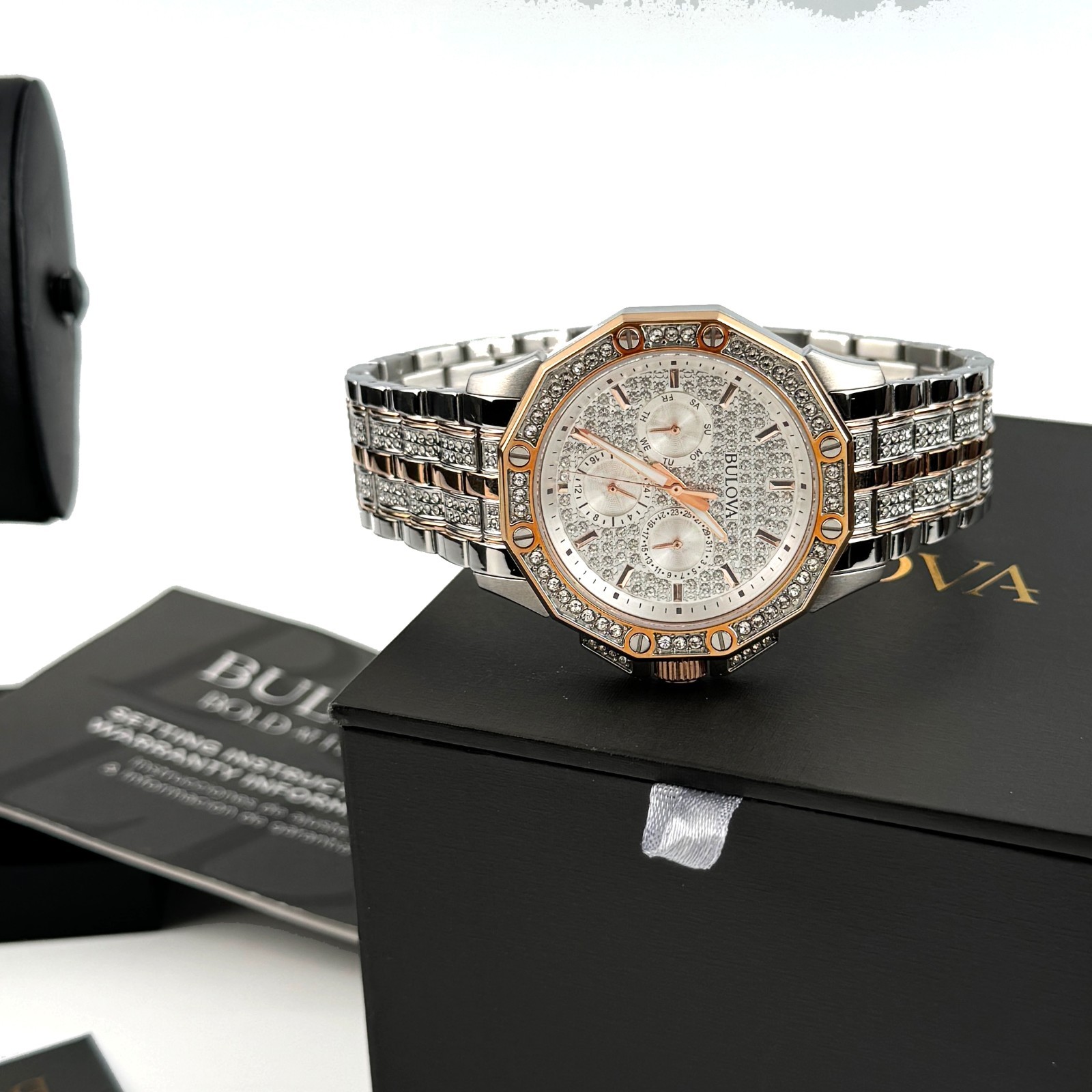 Bulova Octava Crystal 98C133 Rose Gold Dial Quartz Stainless Steel Men’s Watch