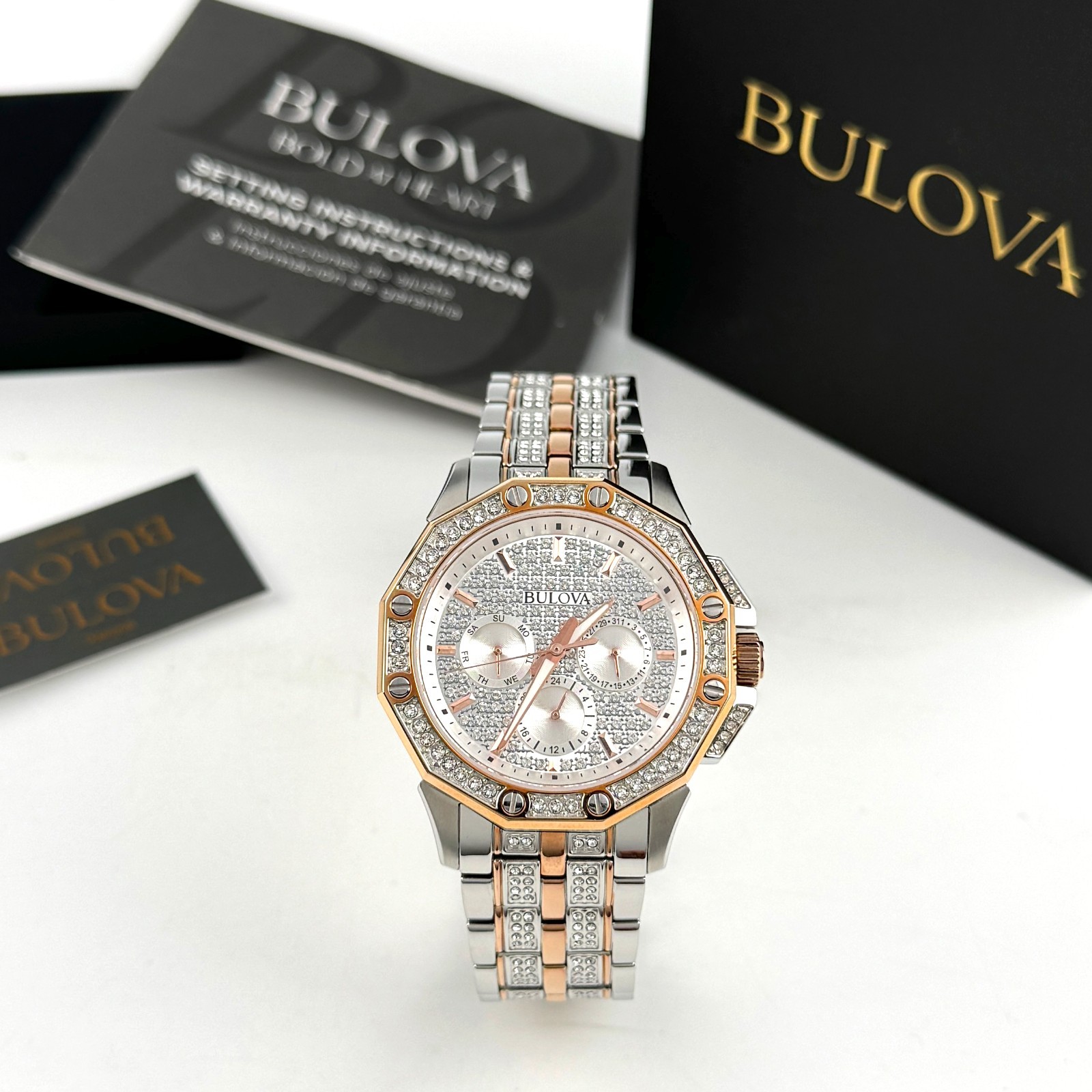 Bulova Octava Crystal 98C133 Rose Gold Dial Quartz Stainless Steel Men’s Watch