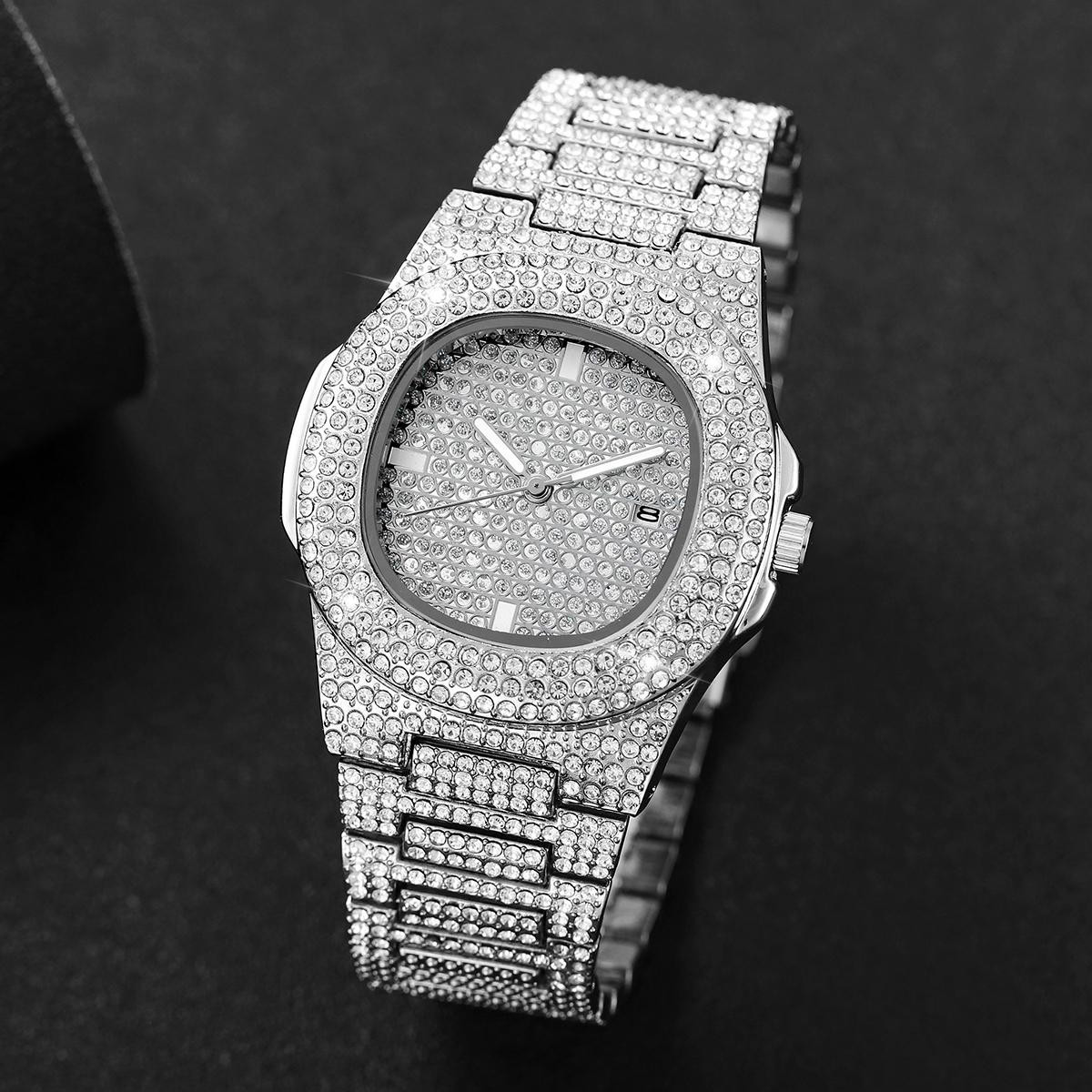 Luxury Full Diamond Men’S Stainless Steel Watches Male Sports Quartz Wristwatch