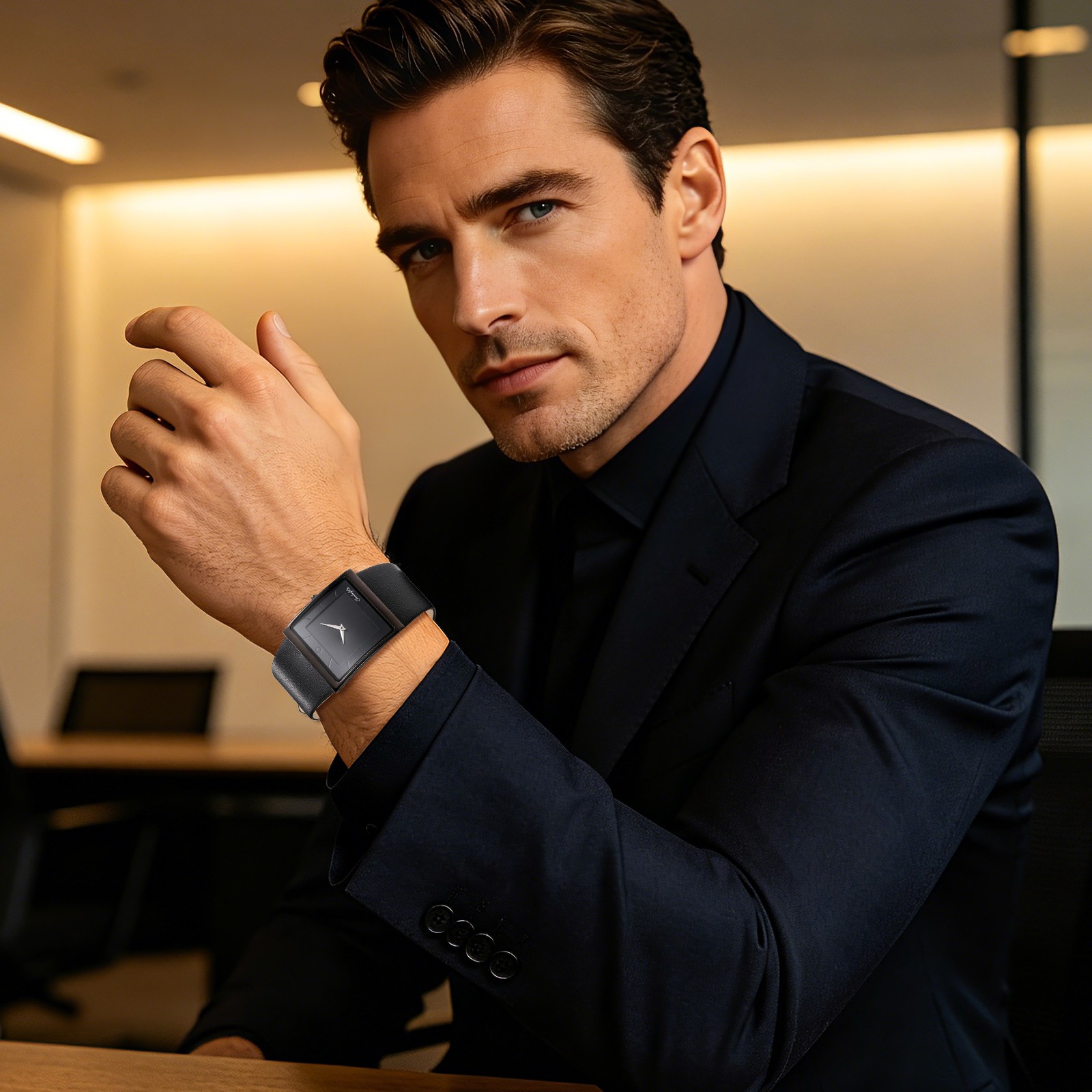 Men’s Simple Casual Leather Strap Square Dial Quartz Analog Wrist Watch Watches