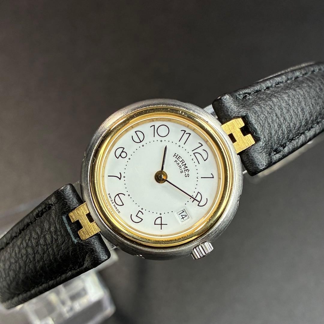 Hermes Profile Ladies Gold White Quartz Wristwatch Japan Working 073715