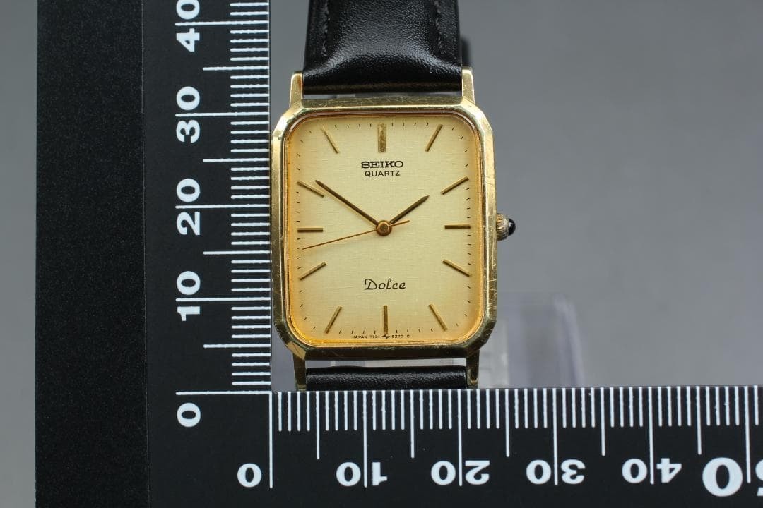 SEIKO Dolce 7731-5240 Quartz Watch Gold Rectangular Leather Japan -For Parts