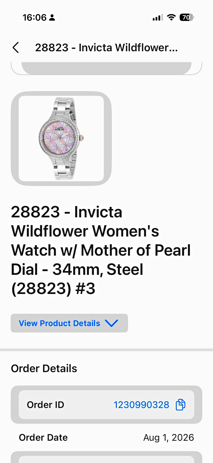 Invicta Wildflower Women’s Quartz 34mm Mother of Pearl Dial Silver SS Bracelet
