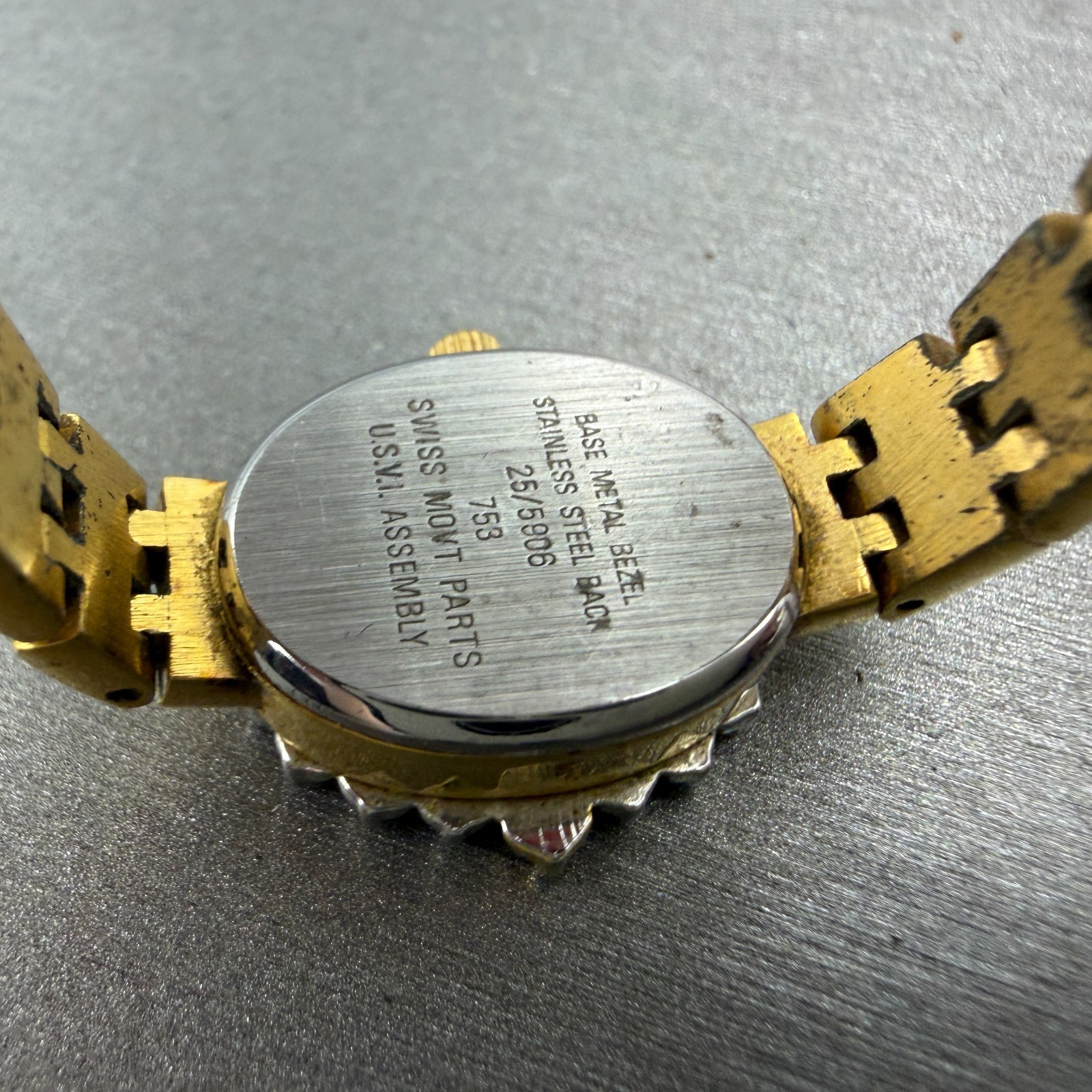 Armitron Deauville Diamond Watch Women 15mm Gold Dial Gold Ruby Oval New Battery