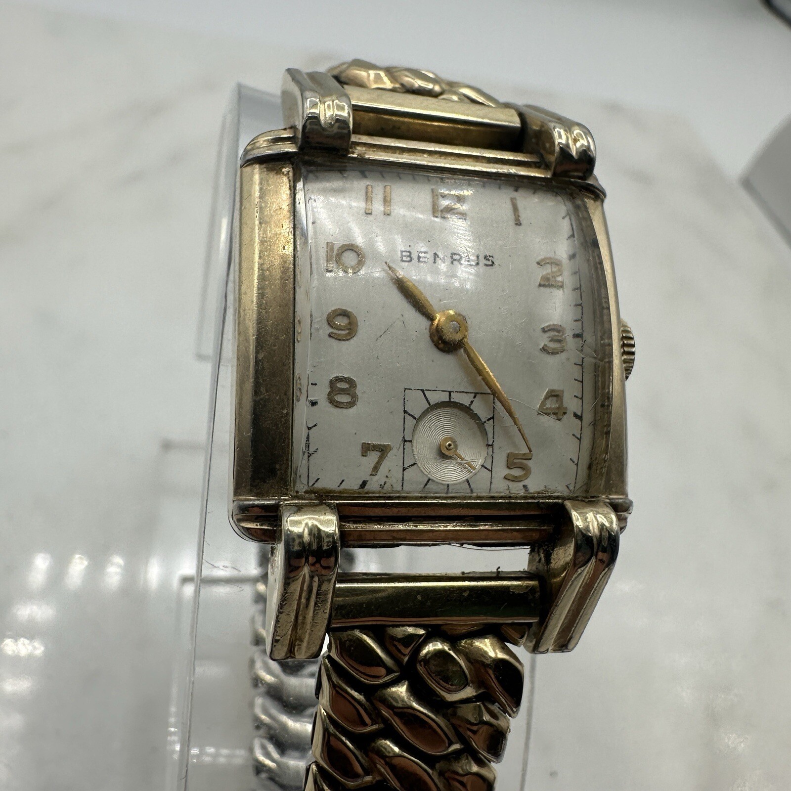 Vintage Working Art Deco Benrus 17 Jewels 10k Rolled Gold Plate Watch Tank 25mm