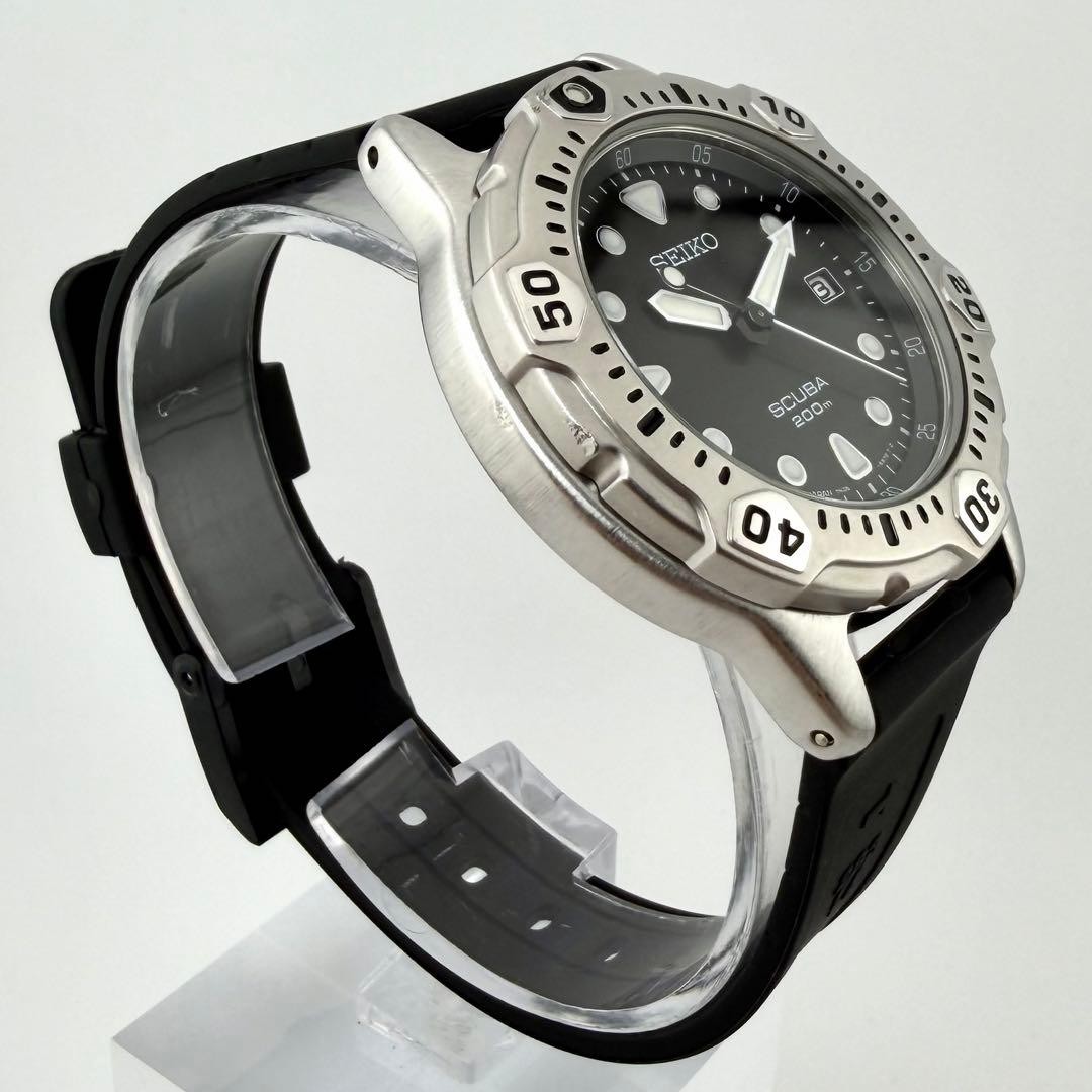 SEIKO 7N35-6A50 Scuba Diver Watch Date Silver BLue Used Japan New Battery Belt