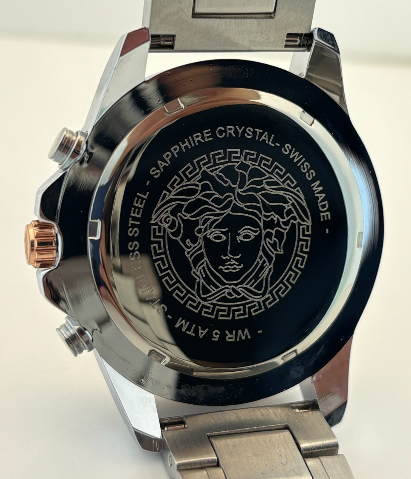 Refurbished Versace Greca Action Chrono Quartz Black Dial Two-Tone Wristwatch
