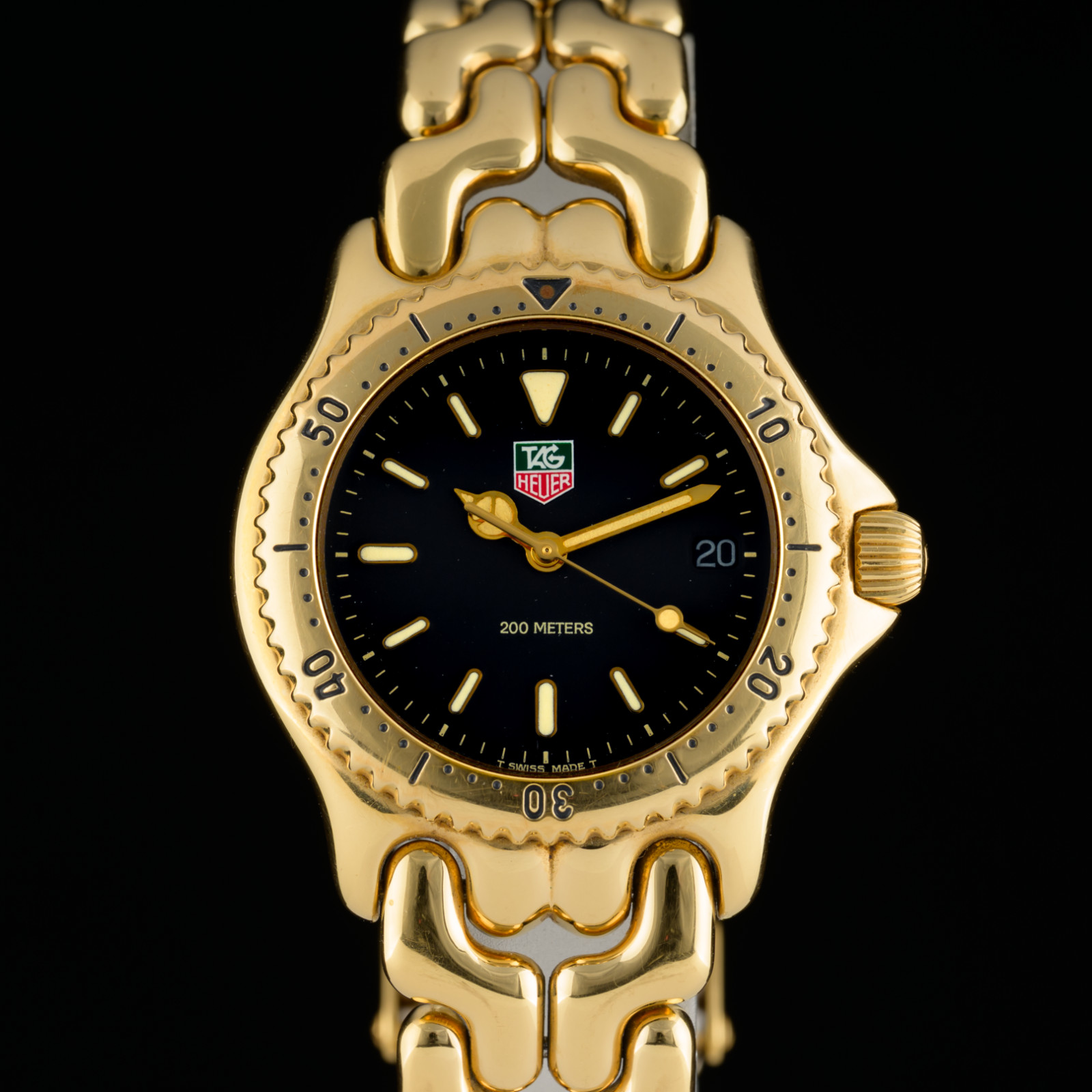 TAG Heuer SEL Pro Black Dial Gold Plated 34mm Quartz Watch + Box & Papers