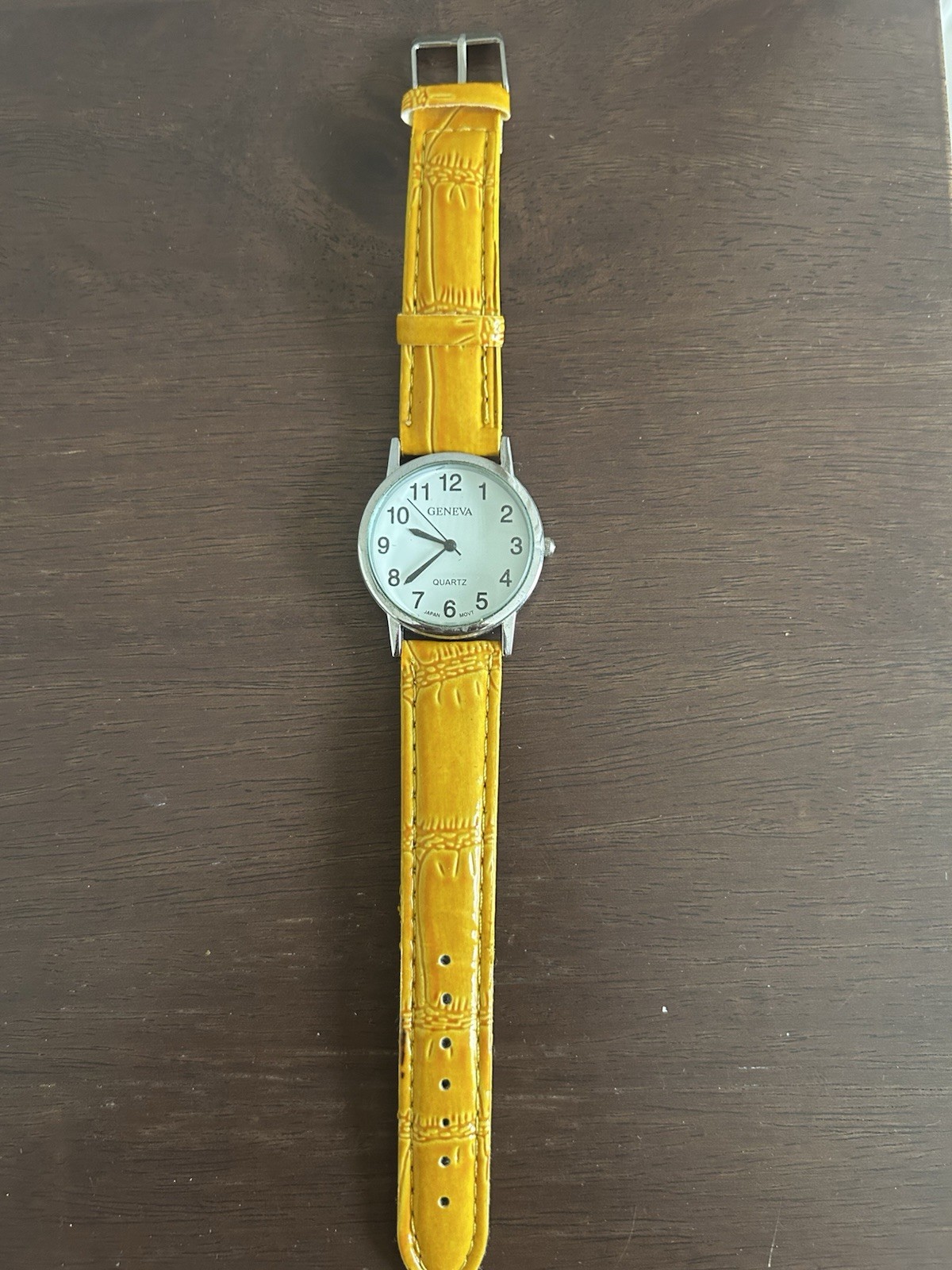 Geneva Quartz Women’s Yellow Faux Leather Strap Watch Silver Tone Analog Watch