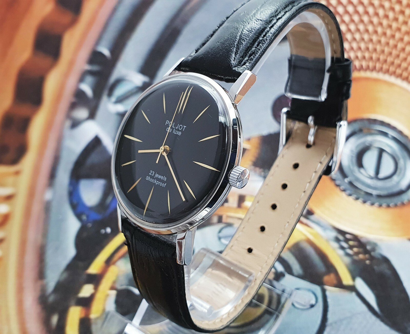 Vintage Watch Poljot De Luxe ULTRA SLIM Black Dial Dress Men’s WristWatch USSR