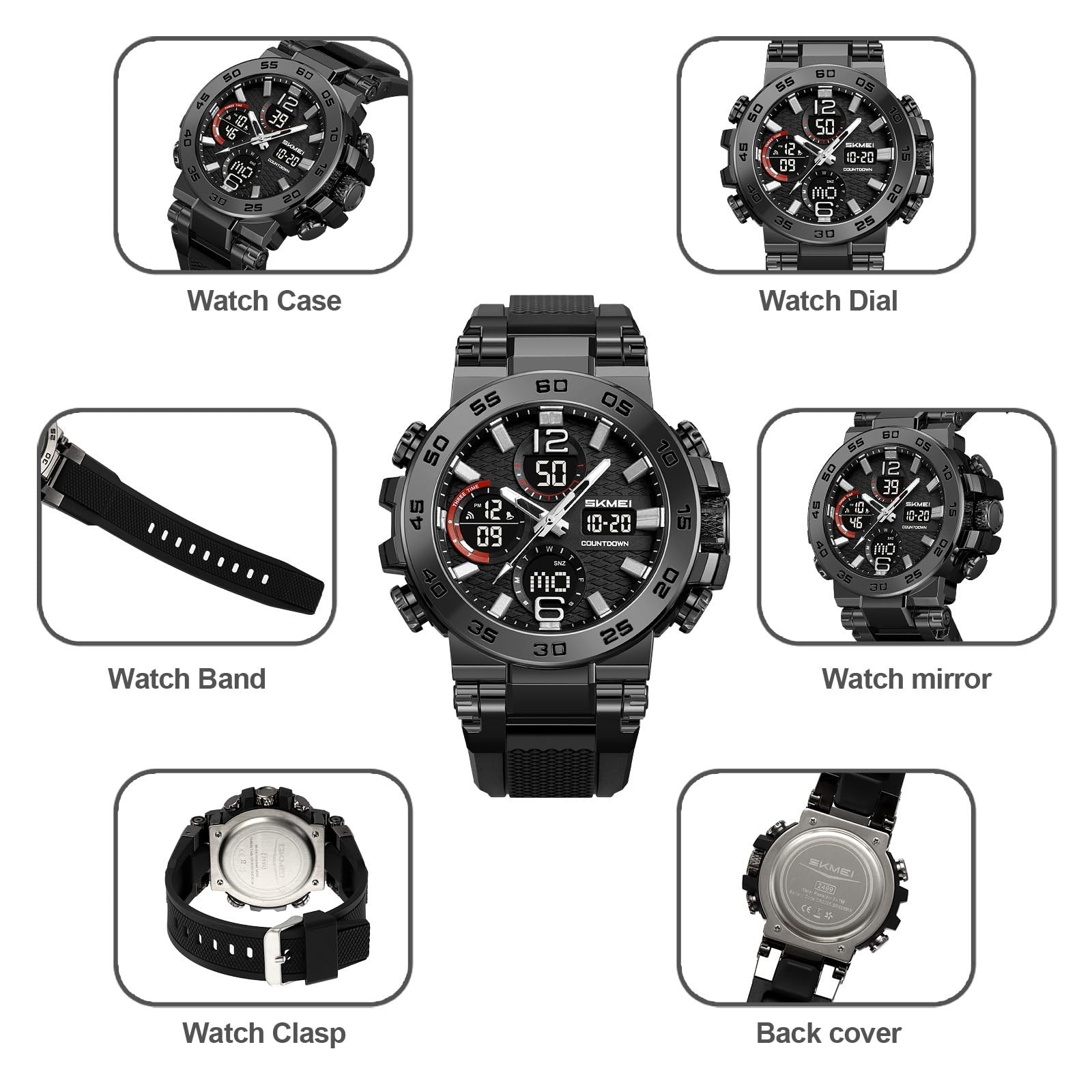 Men’s Waterproof Dual Display Sports Watch – LED Alarm Stopwatch, 50M, Outdoor R