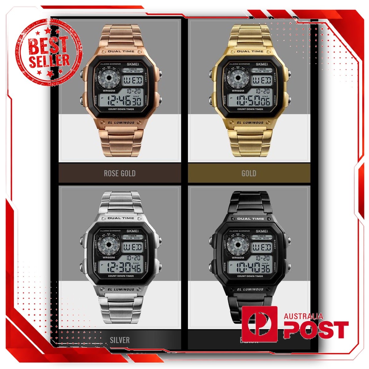 Men Digital LED Watch Date Waterproof Stainless Steel Military Sport Wrist Watch