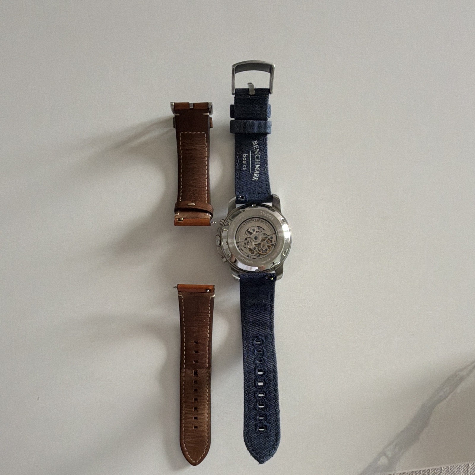 Fossil Men’s Automatic ME3140 Annual Calendar with Blue Cloth and Leather Strap