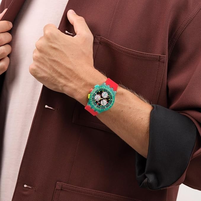 SWATCH NEON EMERALD CHRONO Swatch Neon Emerald Chrono SUSG409 Unisex Adult Red