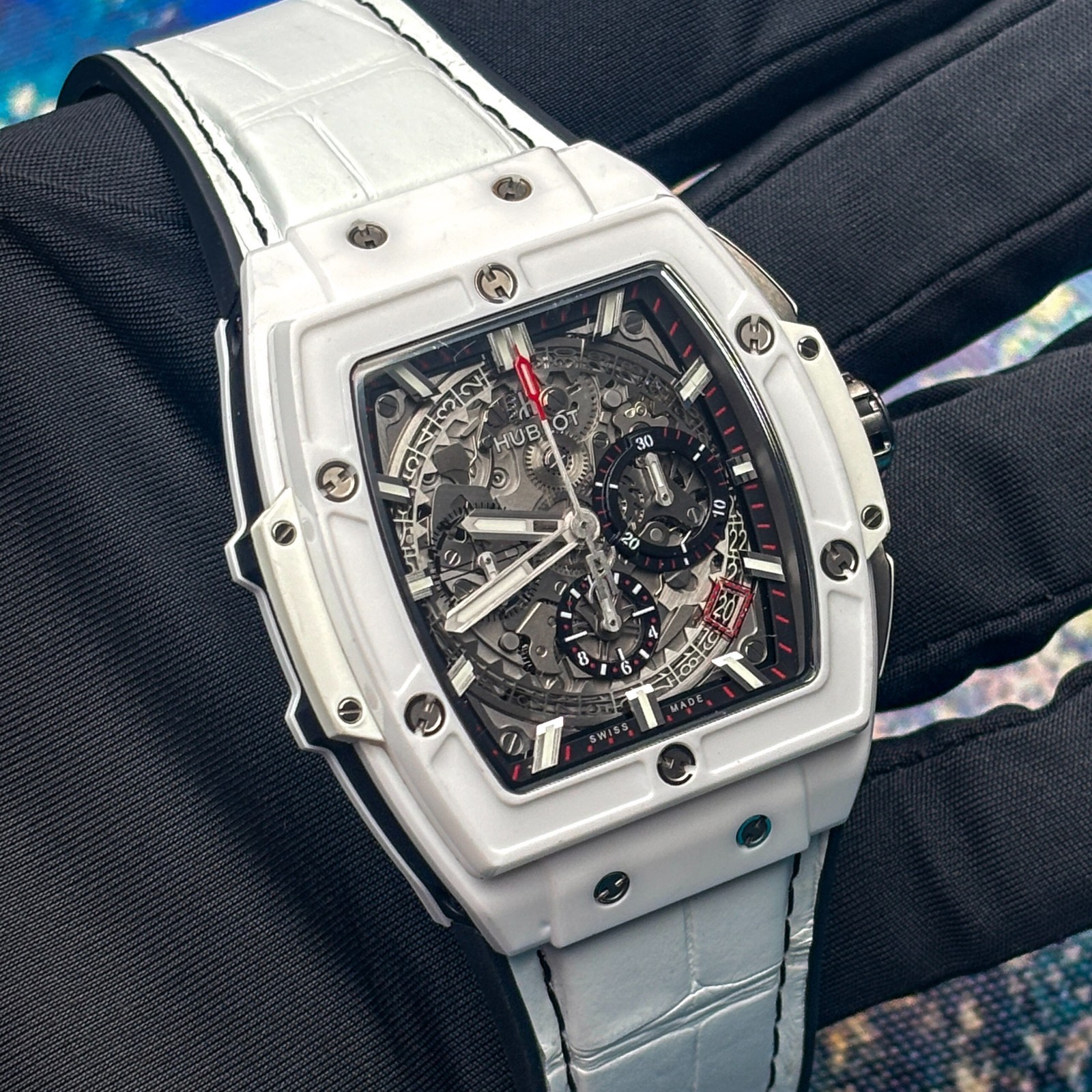 Hublot Spirit of Big Bang White Ceramic Alligator 42mm Skeleton 641.HX.0173.LR