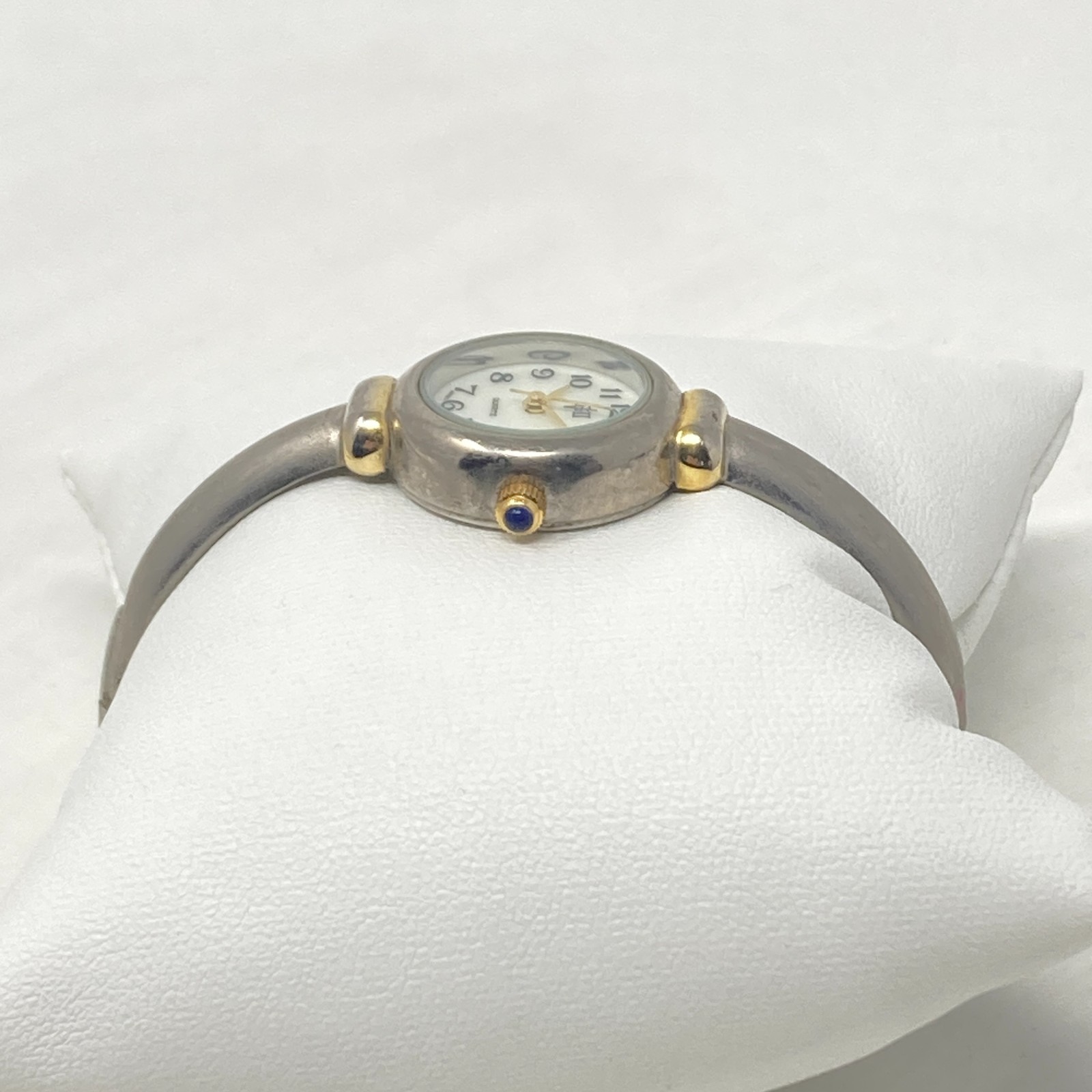 Vtg Gloria Vanderbilt Watch Women Silver Gold Tone MOP Cuff Brushed New Battery