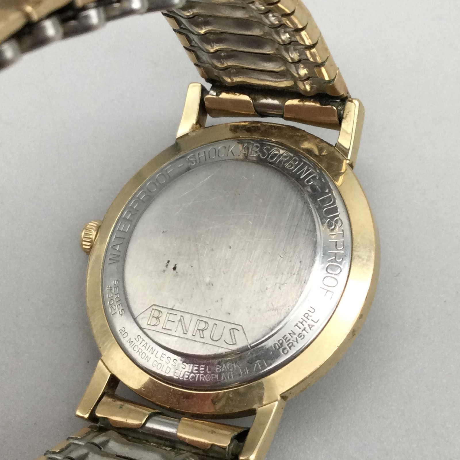 Vintage Benrus Mens Watch 34mm Gold Plated 3021 Expansion Band Manual Wind