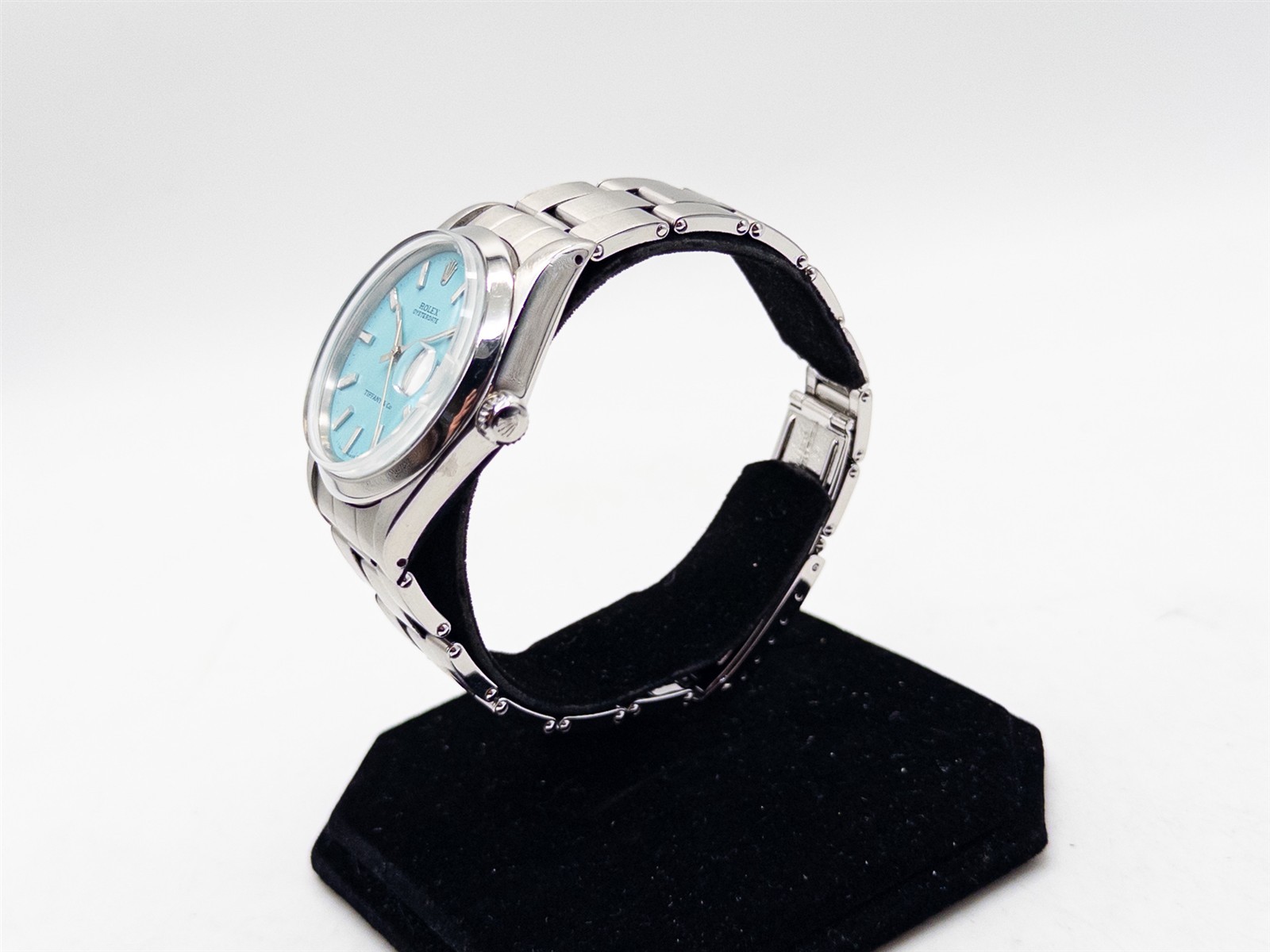 Estate $13,000 ROLEX OYSTERDATE 34mm BLUE Tiffany & Co Mens SS Watch SERVICED