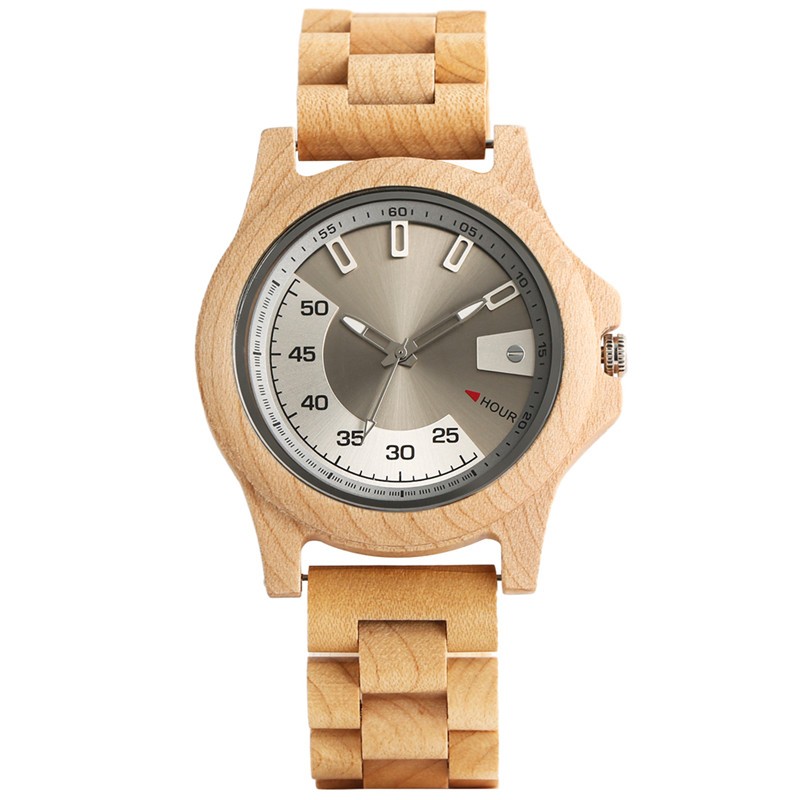 Natural Wood Watch for Men Handcrafted Quartz Adjustable Wooden Strap Unique