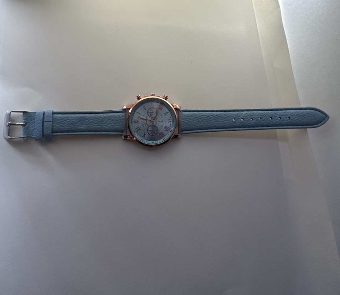 Blue Leather Watch Womens Quartz Analog Roman Numeral Dress Casual 40mm 8in