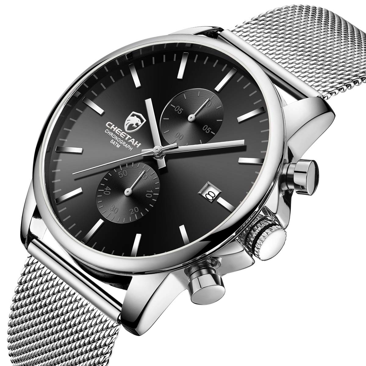 GOLDEN HOUR Men’s Watch Fashion Sleek Minimalist Quartz Analog silver black
