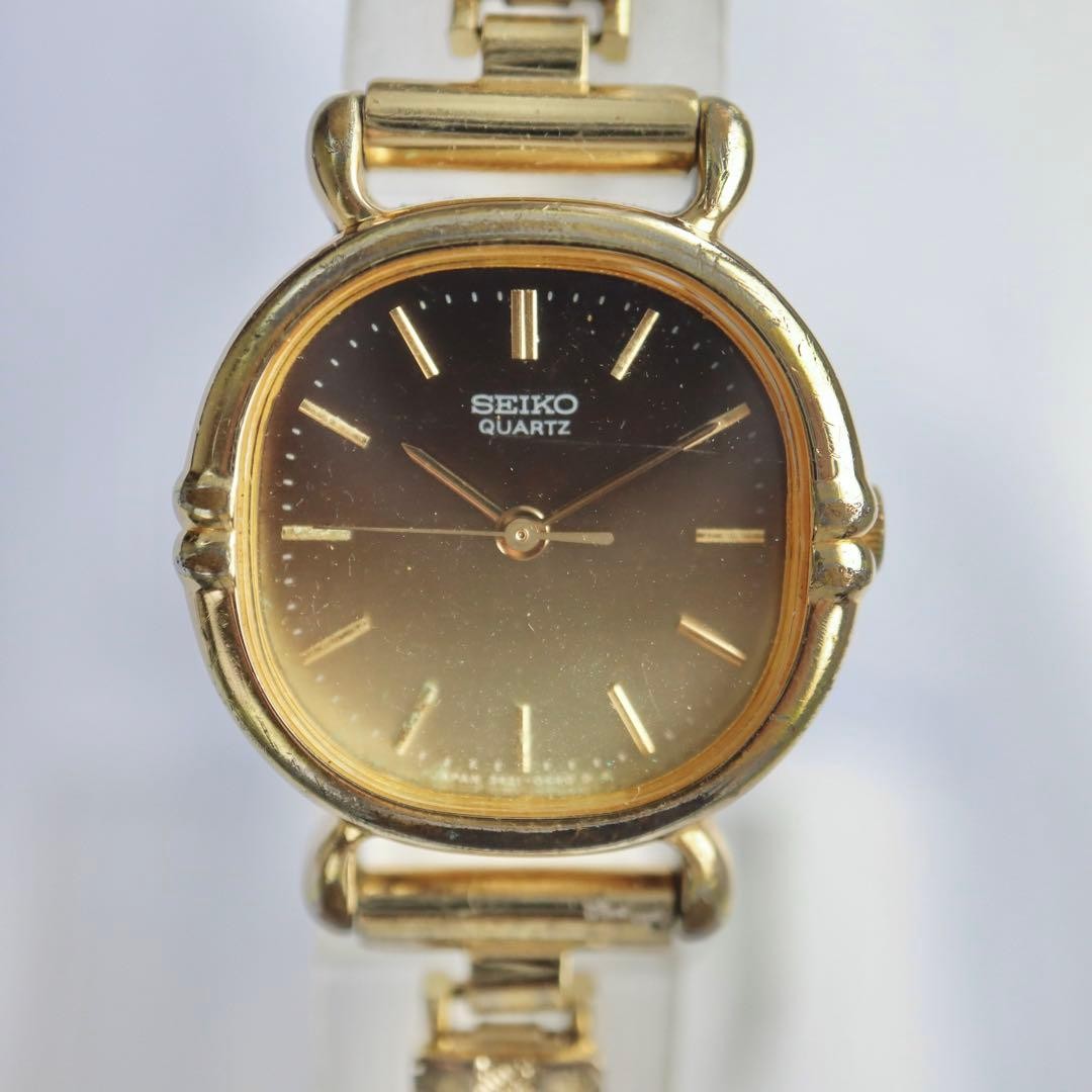 Seiko 1663 Gold Quartz Rubber Strap Ladies Watch Japan 071208