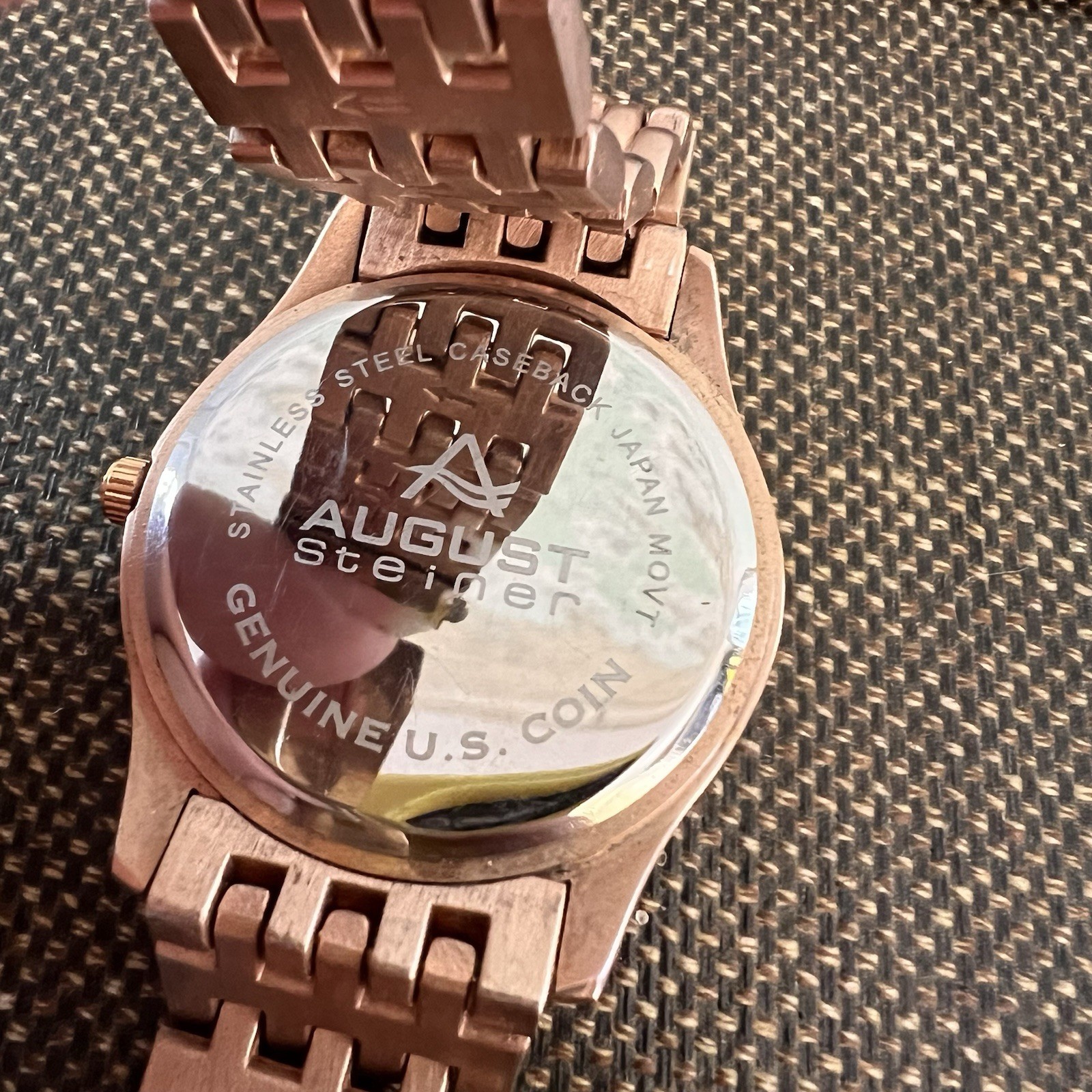 Men’s August Steiner CN004R Quartz Commemorative 1969 Coin Dial Bracelet Watch