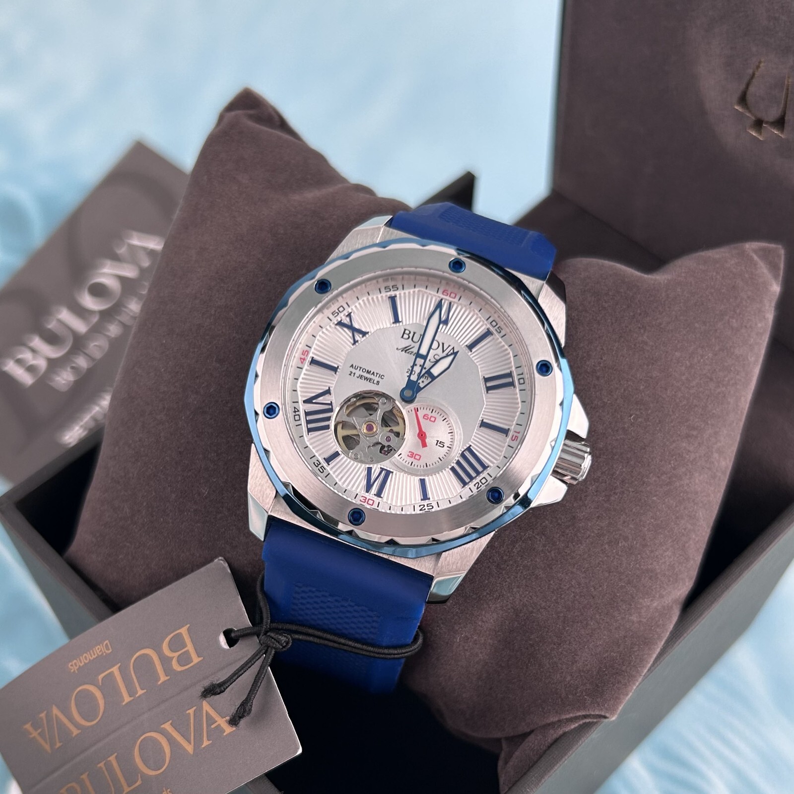Bulova Marine Star Series A Blue Strap/98A225 Men’s Chronograph Auto Watch 45mm