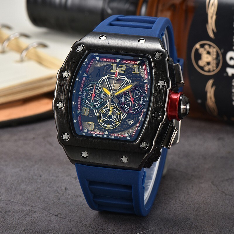 Richard Technolo Quartz Men’s Barrel-Shaped Fashion Hollow Calendar Watch