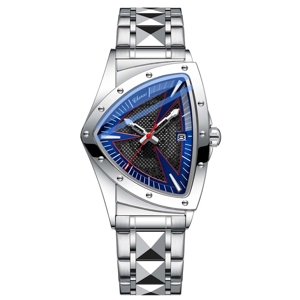 CHENXI Men Quartz Watch Triangle Silver Steel Watch for Male Business Wristwatch