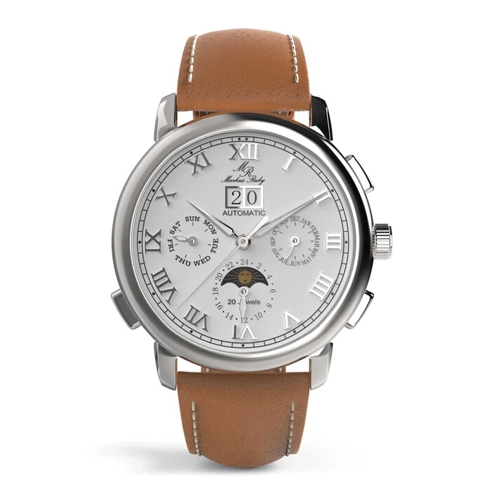 Markus Ruby Moonphase Automatic Men’s Wrist Watch (Brown Leather Strap)