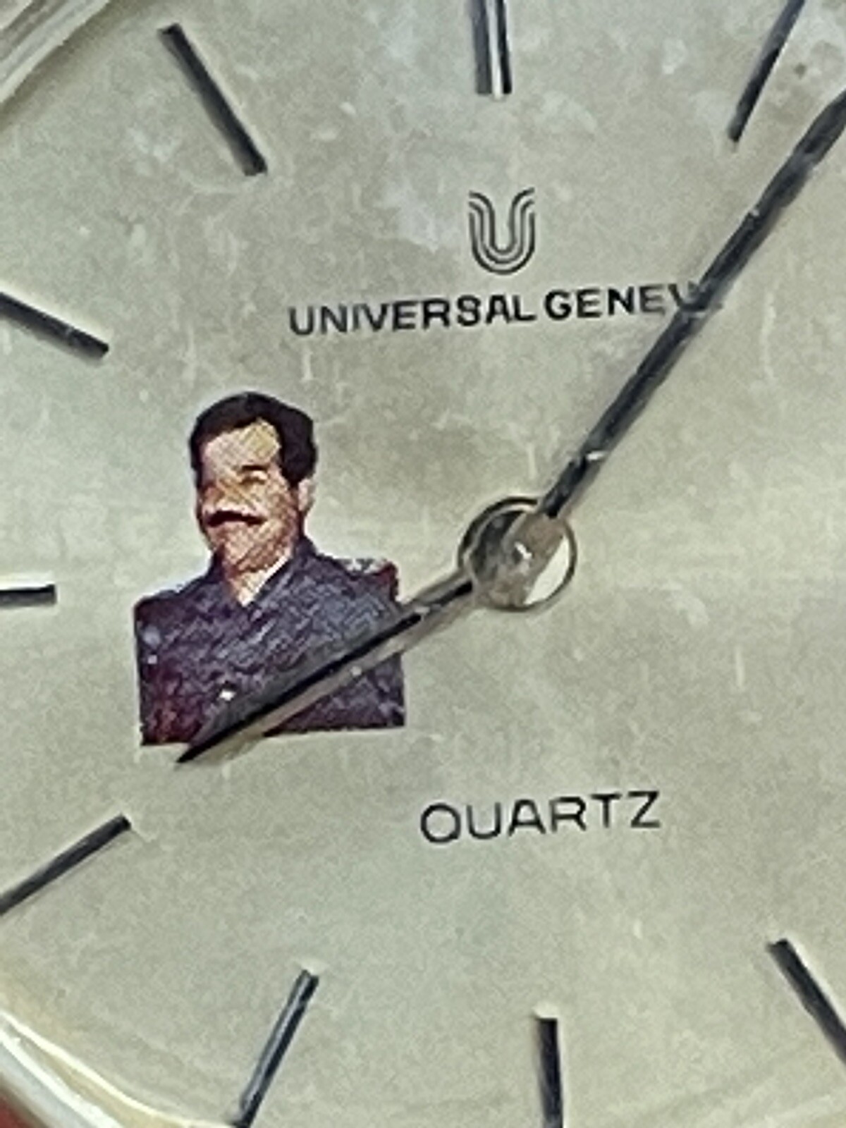 SWISS UNIVERSAL President Saddam Hussein Iraq Photo Dial Watch LADY Size R